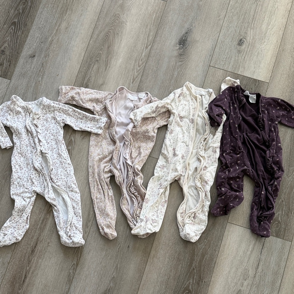 Baby Floral Footed Sleepers - Soft Pink & Cream set of 4